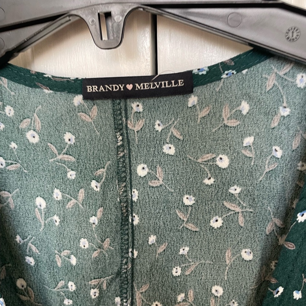 Brandy Melville Dark Green Mini Wrap Dress with White Floral Print - Picture 4 of 5